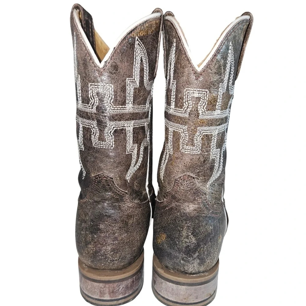 Tin Haul Kids Sharky Brown Leather Western Cowboy Boots Size 6 14-12-0297-712